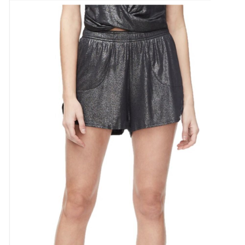 Good American Women's The Running‎ Shorts Moonlight Metallic Sparkle Black 0 XS